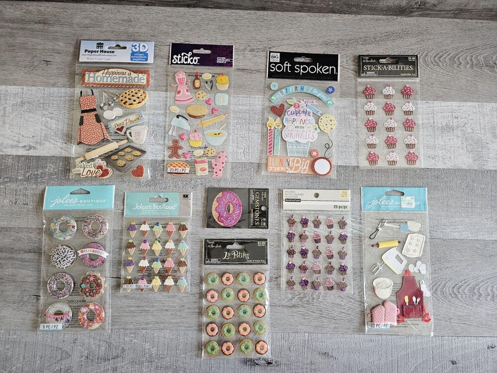 Sticker Lot Baking Donuts Cupcakes Scrapbooking 3D Stickers RARE Jolee's #37